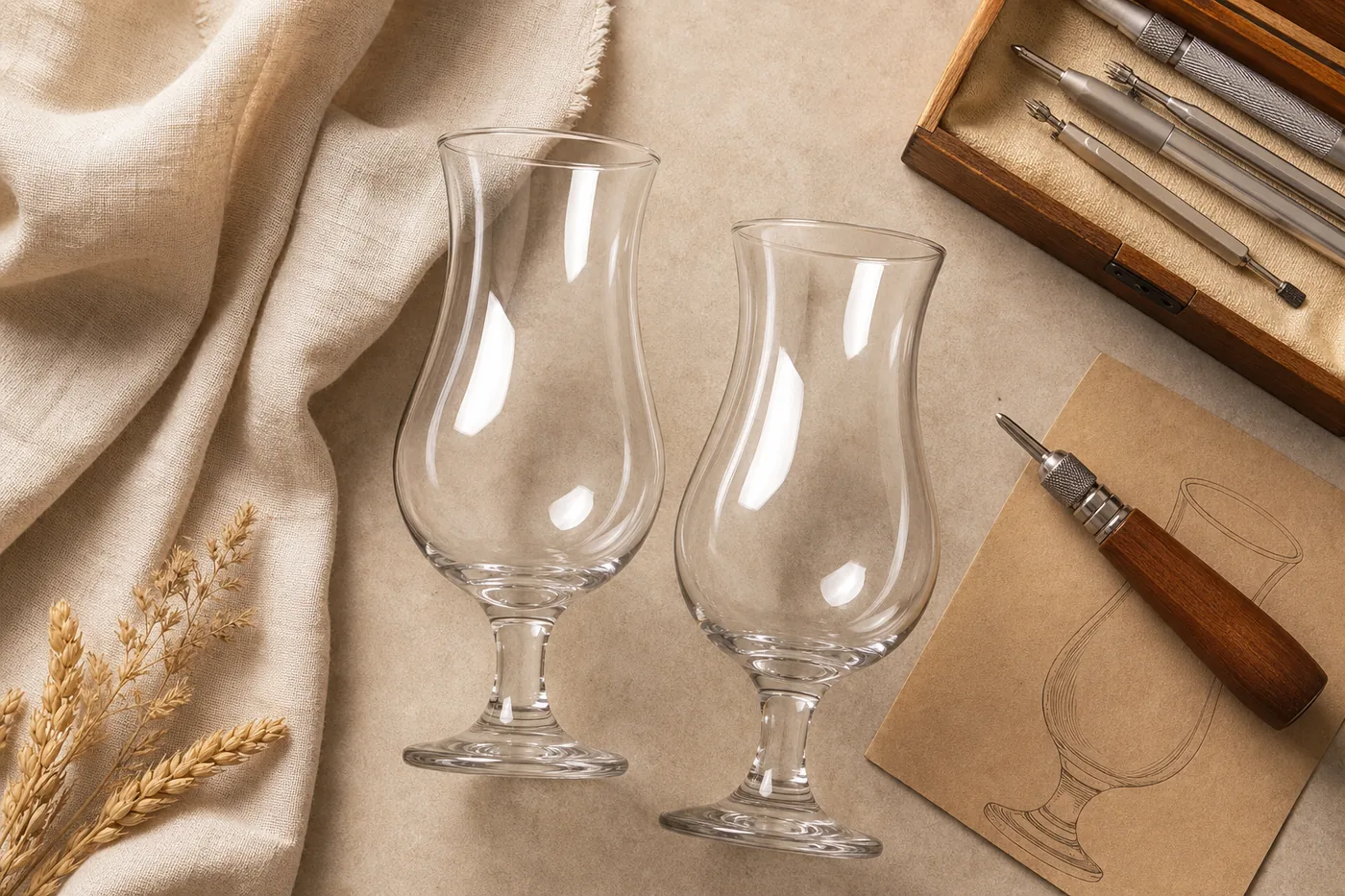 Engraving props linen tulip pair