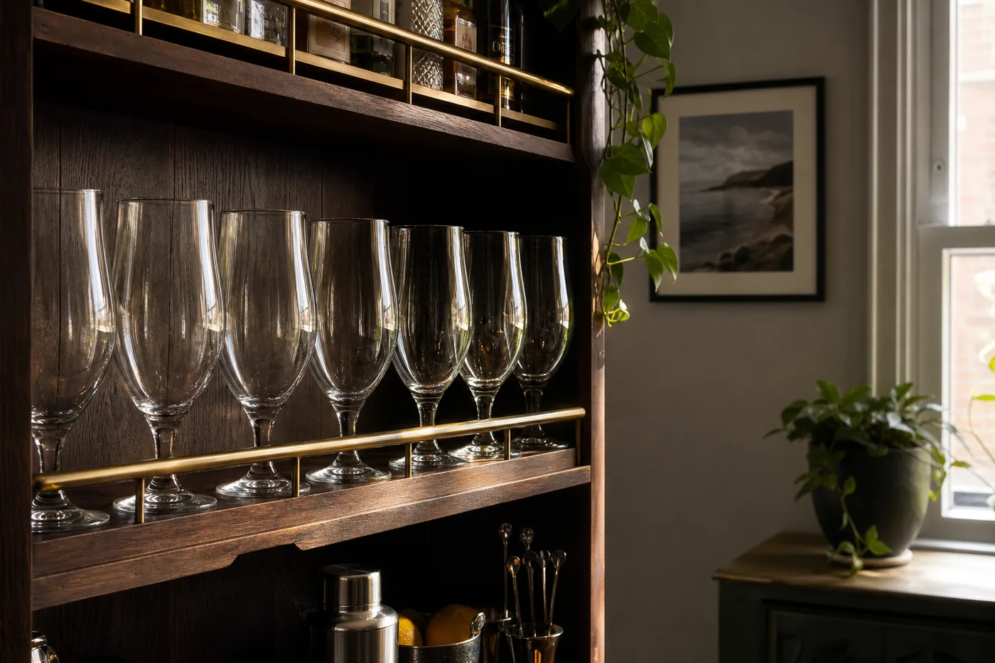 Shelf lineup tulips home bar